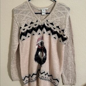 American Rag Women's Beige Penguin Sweater Festive Holiday